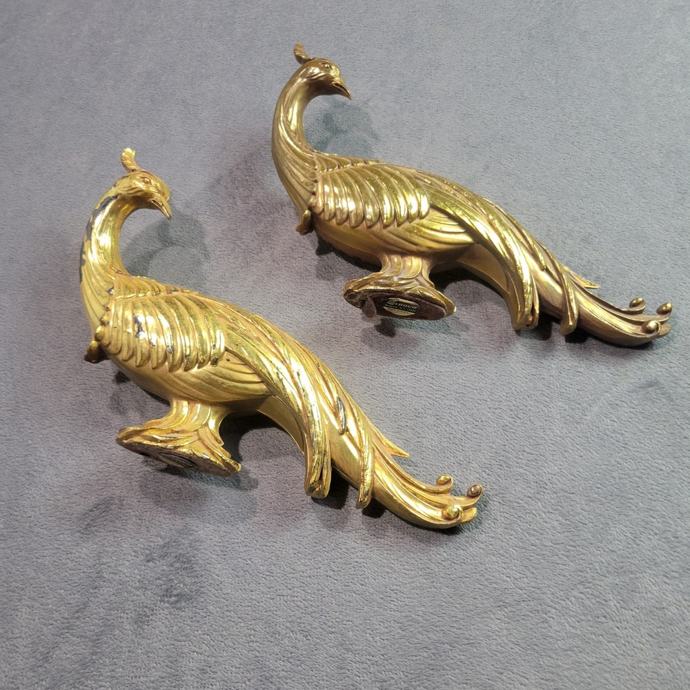 Syroco Peacock Figurines Set 2 Vintage Gold Hollywood Regency Mid Century Modern